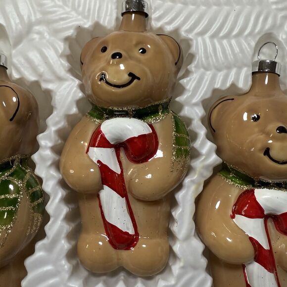 Christmas Trimmeries Bradford Glass Vintage Christmas Ornaments 3 Teddy Bears - Picture 3 of 3